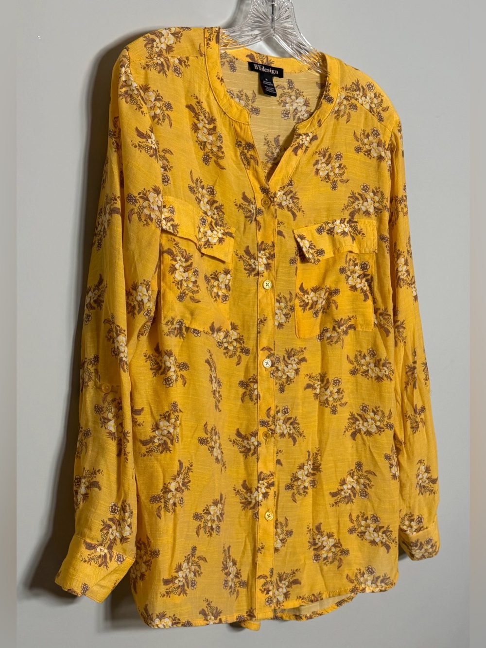 By Design Yellow Floral Button-Down Shirt Size M